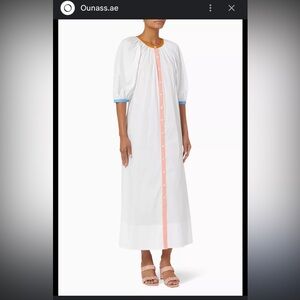 STAUD White Maxi Dress with Blue and Red Details